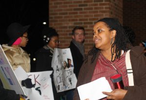 LOCKS faculty advisor, Dr. Amoaba Gooden (far right) greets the demonstrators and thanks them for being out in force for expressing their concerns