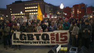 Nov. 29 2016, Minneapolis, MN. Protesters supporting a $15 minimum wage. Photo by Fibonacci Blue.
