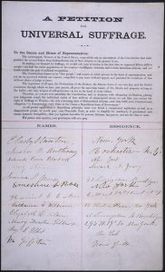 A petition for women's suffrage, ca. 1865.